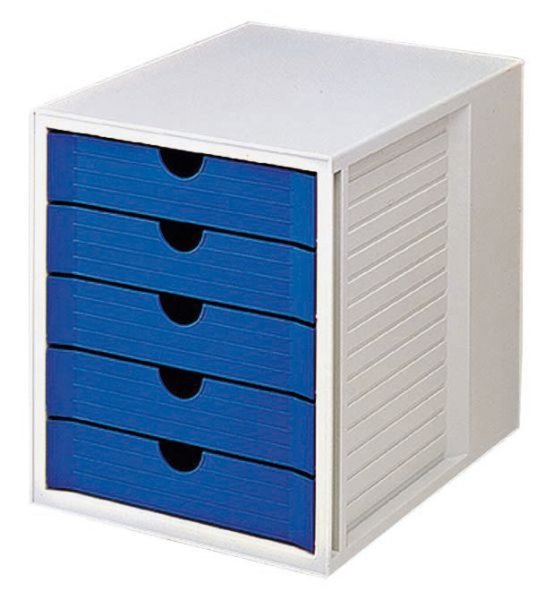 Schrankset grau/blau A4 5 Schübe geschlossen