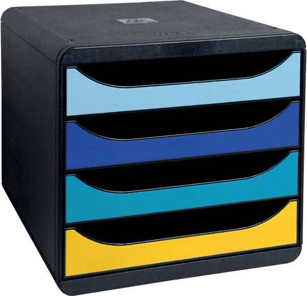 Schubladenbox Bee Blue, 4 Fächer, mehrfarbig, für A4+, offene Schubladen