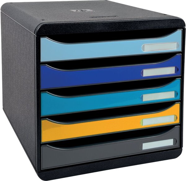 Schubladenbox Bee Blue, 5 Fächer, mehrfarbig, für A4+, offene Schubladen