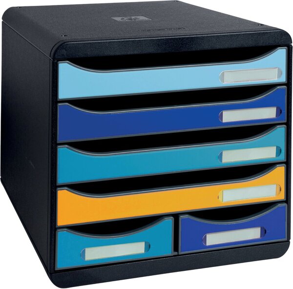 Schubladenbox Bee Blue, 6 Fächer, mehrfarbig, für A4+, offene Schubladen