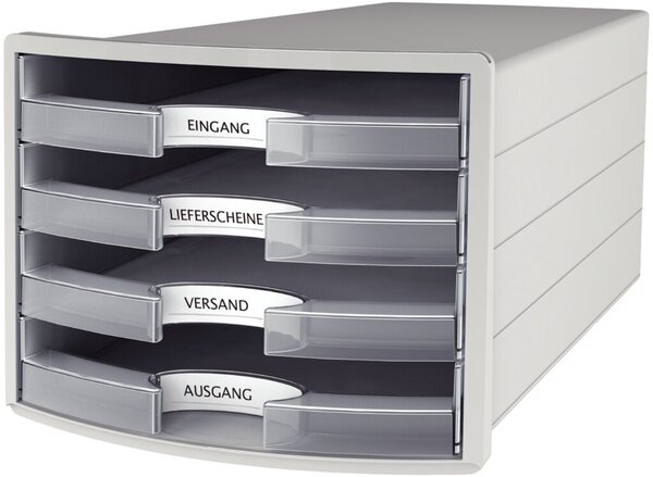Schubladenbox Impuls 4 Schübe offen lichtgrau/transluzent klar