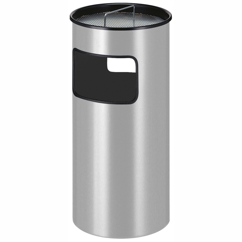 Standaschenbecher mit 50-Liter-Abfallbehälter, Metall, rund, mit Sieb, Inneneimer schwarz Metall | Farbe: aluminiumgrau <br>inklusive 2,5 kg Sand, Ø 32 cm, Höhe 69 cm Standaschenbecher mit 50-Liter-Abfallbehälter, Metall, rund, mit Sieb, Inneneimer schwarz Metall | Farbe: aluminiumgrau <br>inklusive 2,5 kg Sand, Ø 32 cm, Höhe 69 cm