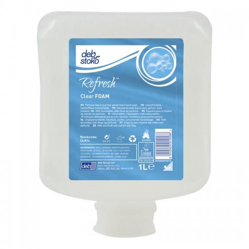Stoko (deb stoko) Refresh Clear FOAM | 1-Liter-Patrone unparfümierte und farbstofffreie, milde Schaumseife für die Hände Stoko (deb stoko) Refresh Clear FOAM | 1-Liter-Patrone unparfümierte und farbstofffreie, milde Schaumseife für die Hände