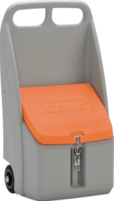 Streugutbehälter L390xB590xH1070mm 70l GFK grau/orange fahrbar mGummirädern CEMO