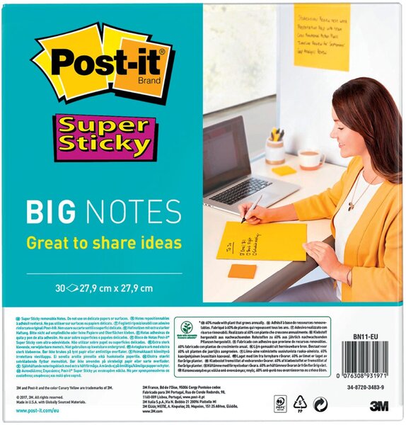 Super Sticky Big Notes, ultragelb, 279x279mm, PEFC zertifiziert