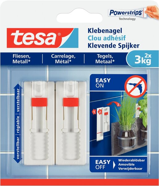 TESA 1x2 Tesa Verstellbarer Klebe- nagel für Fliesen und Metall 3kg
