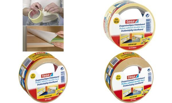 TESA Doppelseitiges Klebeband universal, 50 mm x 5 m sichere und dauerhafte Ver
