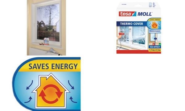 TESA MOLL Thermo Cover Fensterisolierfolie, 1,7 m x 1,5 m durchsichtig, stoppt 