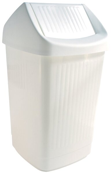 Schwingdeckelabfallbehälter, 50 Liter, weiß, mit Klappe, aus Polystyrol