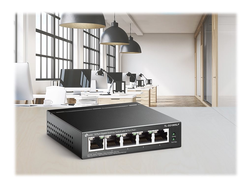 TP-LINK TL-SG1005LP 5-Port Gigabit Desktop Steel Case Switch with 4-Port PoE+ 4