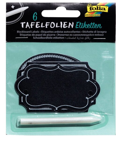Tafelfolien Etiketten mit Speckstein- stift, 3 Formen sortiert
