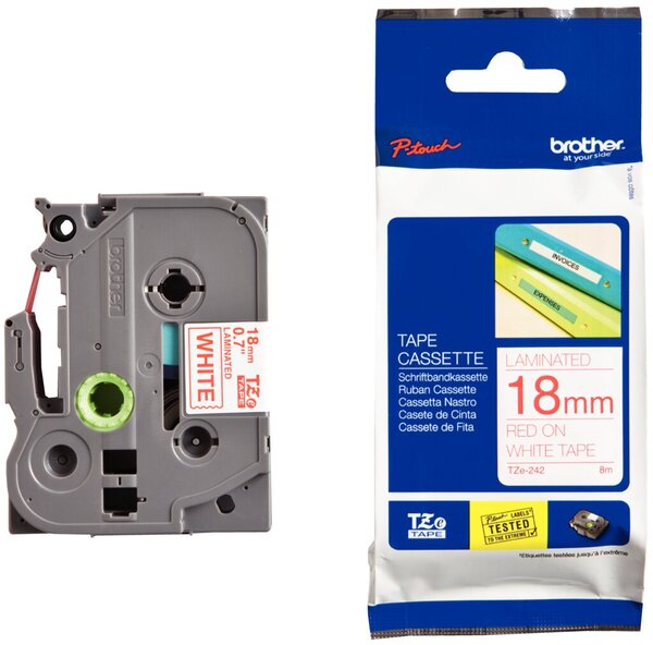 Tape TZE242 / weiß/rot / 8m/ 18mm/PT1000