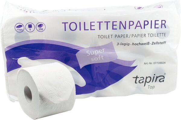 Tapira Plus Toilettenpapier 3lg, hochweiß, 250 Blatt/Rolle