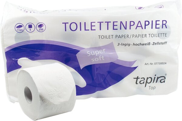Tapira Plus Toilettenpapier 3lg, hochweiß, 250 Blatt/Rolle Tapira Plus Toilettenpapier 3lg, hochweiß, 250 Blatt/Rolle