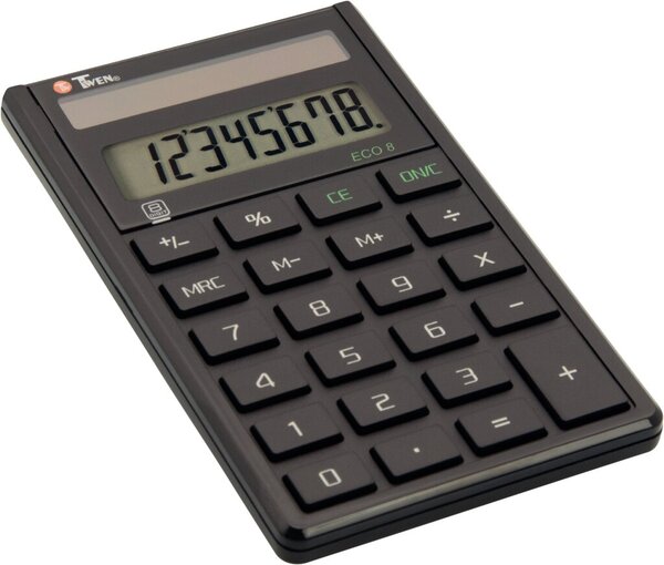 Taschenrechner Eco 8, schwarz, 8-stellig, 3 Tasten Speicher,