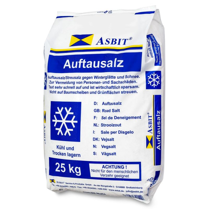 Tausalz 25 kg im Kunststoffsack, hochwertiges grobkörniges Auftausalz mit anhaltendem Taueffekt