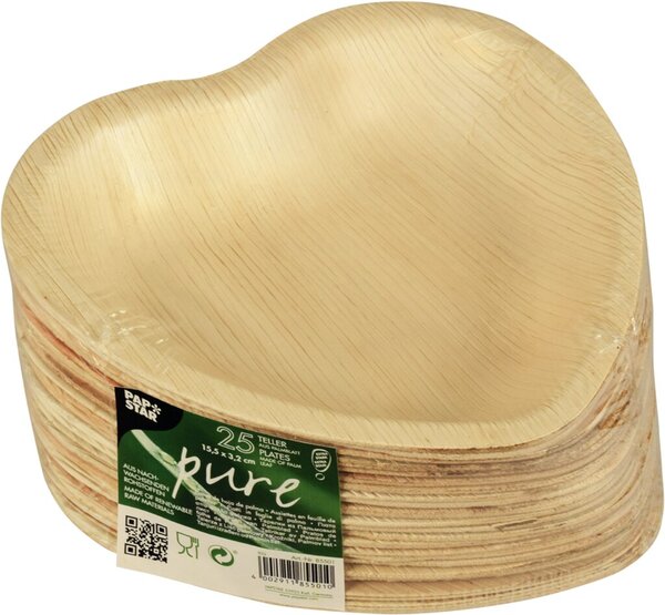 Teller pure Herz, 15,5 cm aus Palmblatt