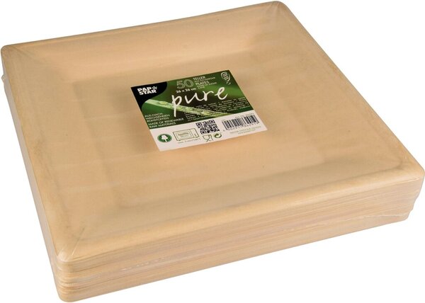 Teller pure eckig, natur, 26x26 cm aus Zuckerrohr