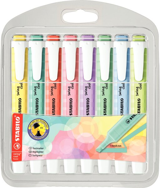 Textmarker STABILO swing cool, pastell, 8-er Etui, sortiert