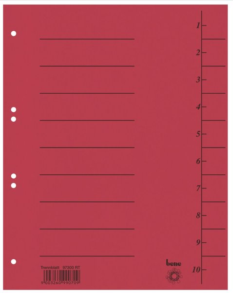 Trennblätter, A4, rot, Recycling-Karton 250g/m2