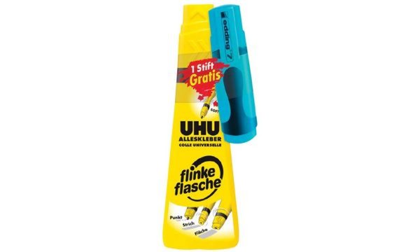 UHU Alleskleber flinke flasche + GR ATIS edding Textmarker (5664648)