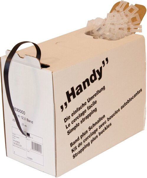 Umreifungsset "Handy", 600m, belastbar 130 kg,inkl. 200 PP-Verschlussklammern