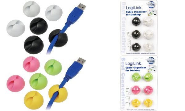 LogiLink Kabel-Clip, selbstklebend, in rosa, grün & gelb (11112396)