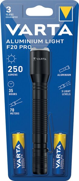 VARTA Aluminuim Light F20 Pro LED Taschenlampe schwarz, 250 Lumen