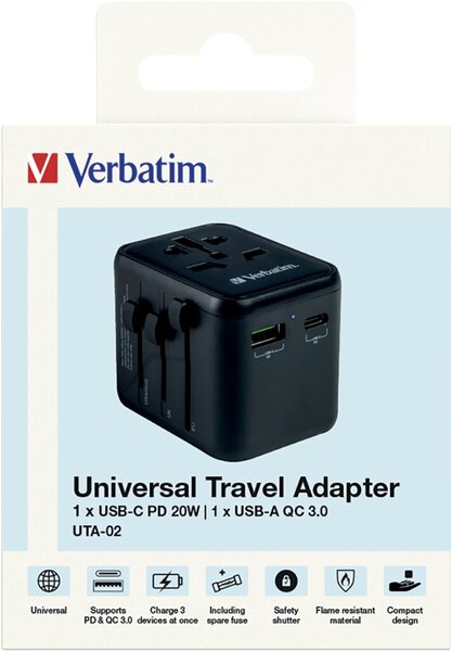 Universal Travel Adapter UTA-02, 1x USB Typ-A QC, 1x USB Typ-C PD,