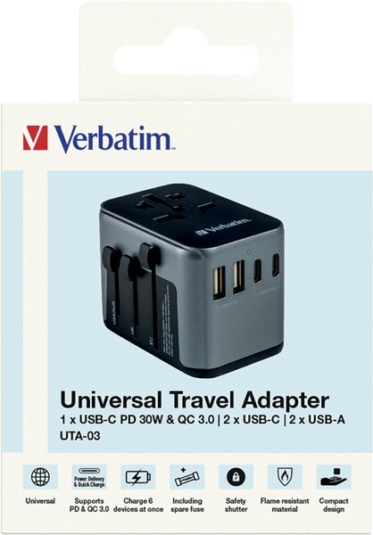 Universal Travel Adapter UTA-03, 2x USB Typ-A, 3x USB Typ-C, PD/QC,