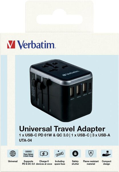 Universal Travel Adapter UTA-04, 3x USB Typ-A, 2x USB Typ-C, PD/QC,