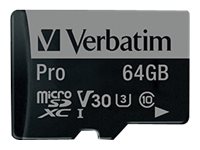 VERBATIM Micro SDXC Card Pro UHS-I 64GB Class 10 inkl. Adaptor