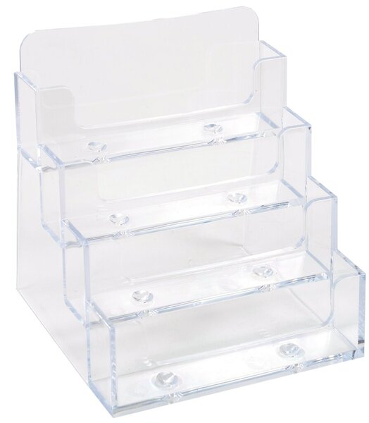 Visitenkartenhalter klar, 4 Fächer aus einem Guss gefertigt