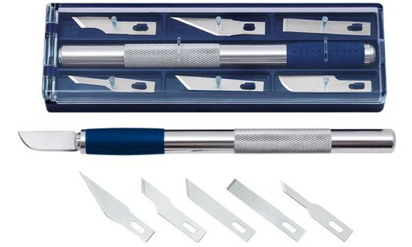 WEDO Hobbymesser, Länge: 150 mm, inkl. 6 Ersatzklingen aus Aluminium, mit blaue