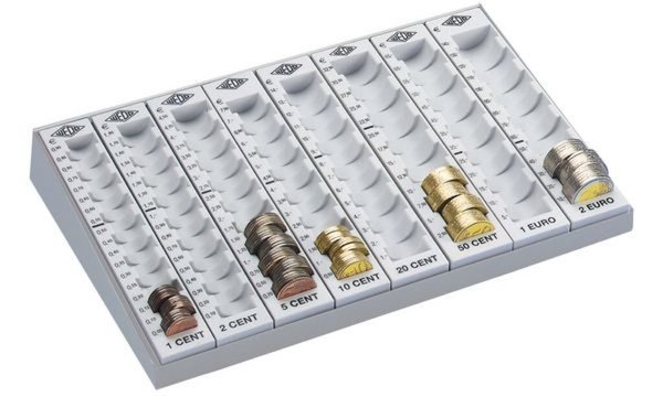 WEDO Zählbrett mit 8 losen Münzrillen, lichtgrau - für den Markt: D - A - L - F WEDO Zählbrett mit 8 losen Münzrillen, lichtgrau - für den Markt: D - A - L - F