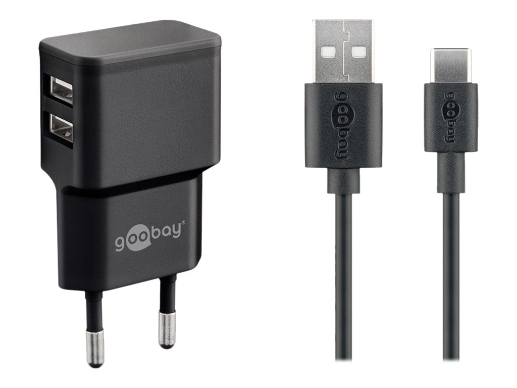 WENTRONIC Goobay USB-C Dual Ladeset 2,4A bk