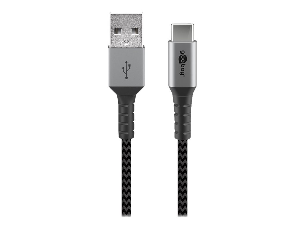 WENTRONIC Goobay USB-C auf USB-A Textilkabel mit Metallsteckern space grau/silb