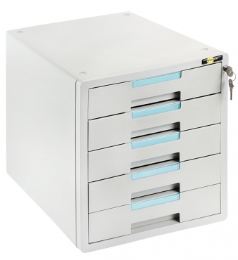 Hochwertige Schubladenbox / Ablagebox / Ordnungsbox / Dokumentenbox, passend für A4, abschließbar mit Schloss, mit 5 Fächern und Beschriftungsfeldern, aus Kunststoff, Farbe: grau/blau– 1 Stück Hochwertige Schubladenbox / Ablagebox / Ordnungsbox / Dokumentenbox, passend für A4, abschließbar mit Schloss, mit 5 Fächern und Beschriftungsfeldern, aus Kunststoff, Farbe: grau/blau– 1 Stück