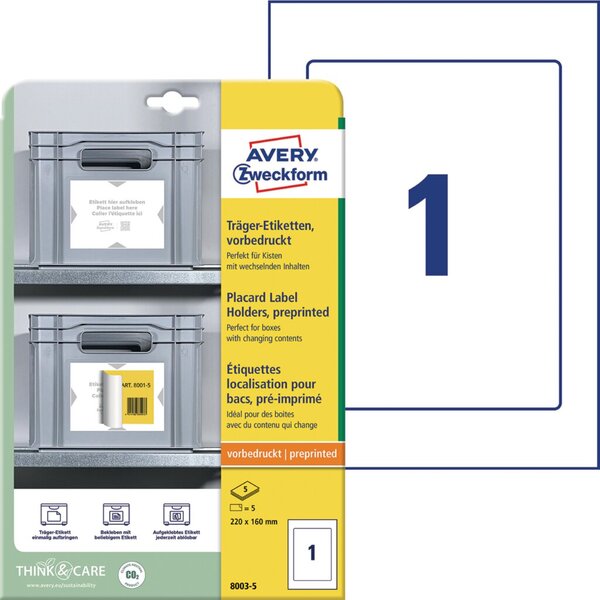 AVERY Zweckform Träger-Etiketten, 220x160 mm, weiß/hellgrau
