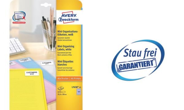 ZWECKFORM AVERY Mini-Etiketten, 25,4 x 10,0 mm, weiß Rand rundum, abgerundete E