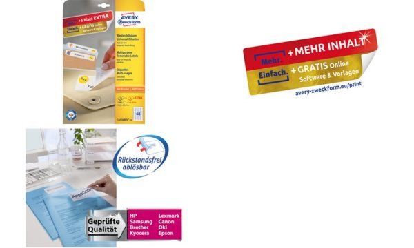 ZWECKFORM AVERY Stick+Lift Etiketten, 63,5 x 46,6 mm, weiß wiederablösbar, mit 