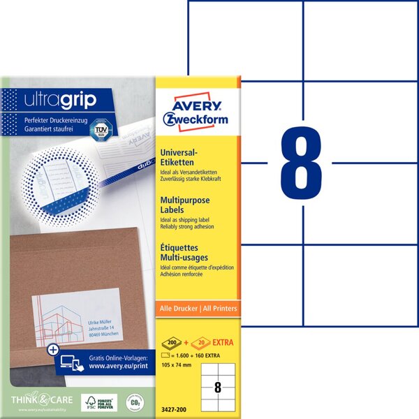 ZWECKFORM AVERY Universal-Etiketten, 105 x 74 mm, weiß ohne Rand, ProNature - F ZWECKFORM AVERY Universal-Etiketten, 105 x 74 mm, weiß ohne Rand, ProNature - F
