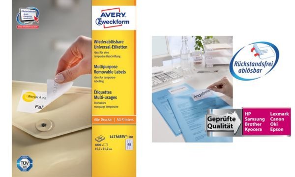 ZWECKFORM AVERY Universal-Etiketten, 210 x 297 mm, weiß wiederablösbar, mit uml