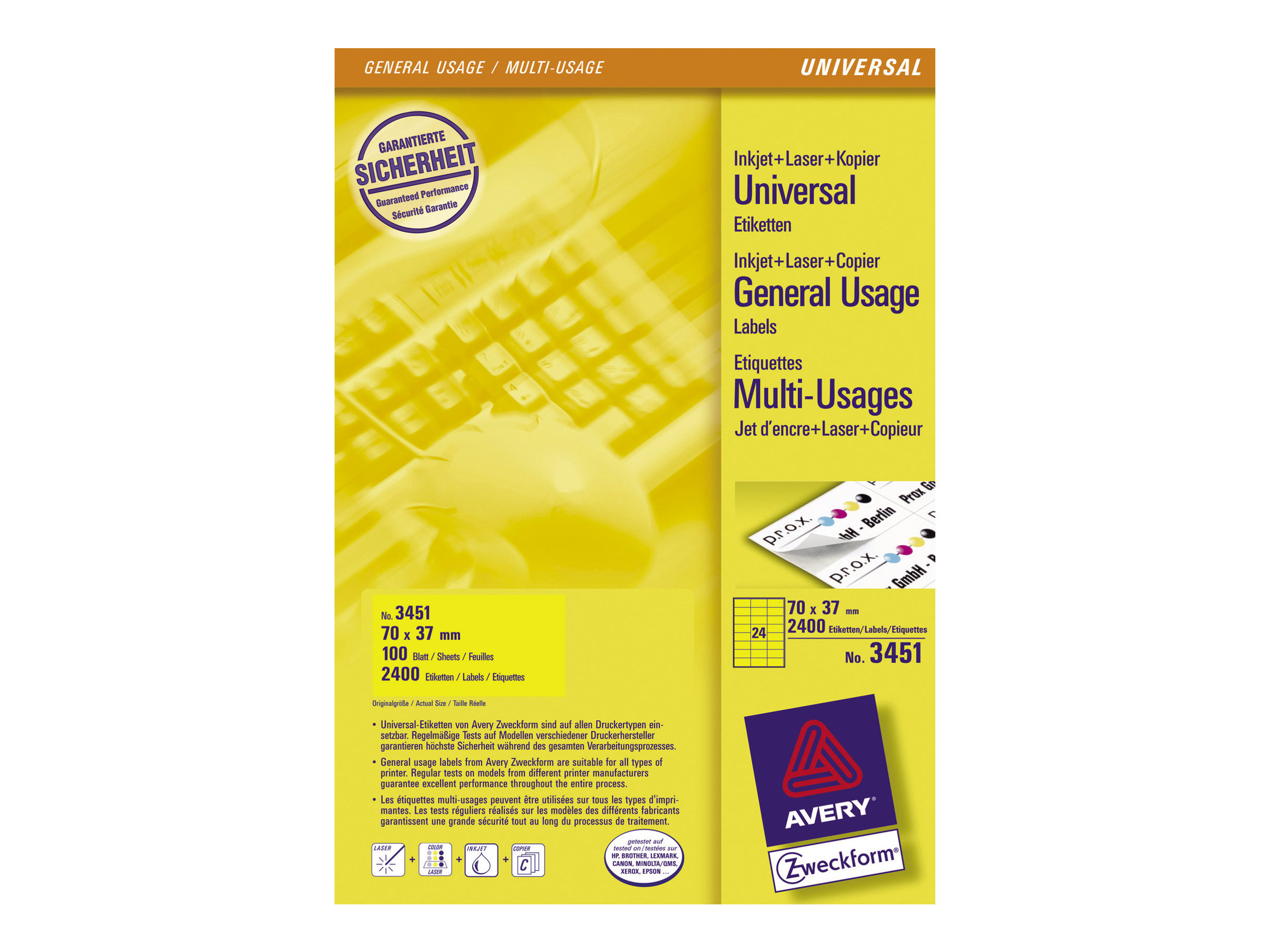 ZWECKFORM AVERY Universal-Etiketten, 70 x 37 mm, gelb (3451) ZWECKFORM AVERY Universal-Etiketten, 70 x 37 mm, gelb (3451)