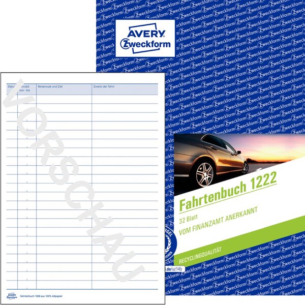 ZWECKFORM AVERY Zweckform Formularbuch "Fahrtenbuch", A5, 32 Blatt Recycling-Pa ZWECKFORM AVERY Zweckform Formularbuch "Fahrtenbuch", A5, 32 Blatt Recycling-Pa