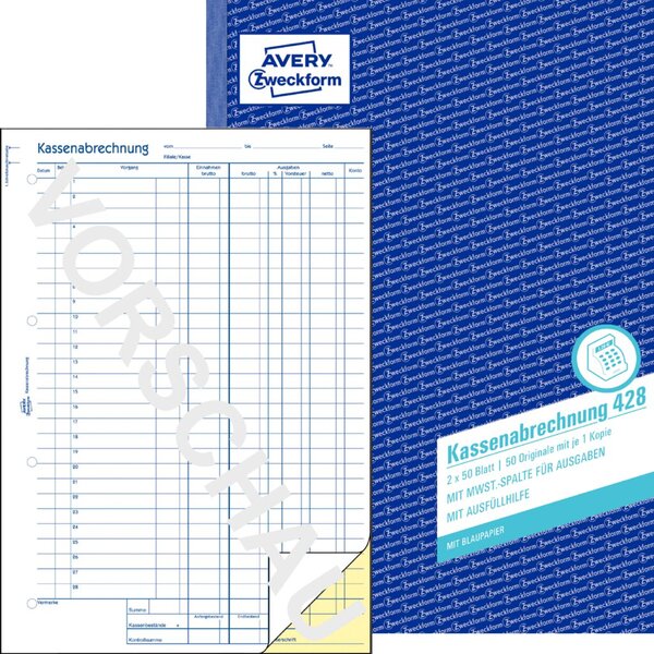 ZWECKFORM AVERY Zweckform Formularbuch "Kassenabrechnung", A4 - für den Markt: 