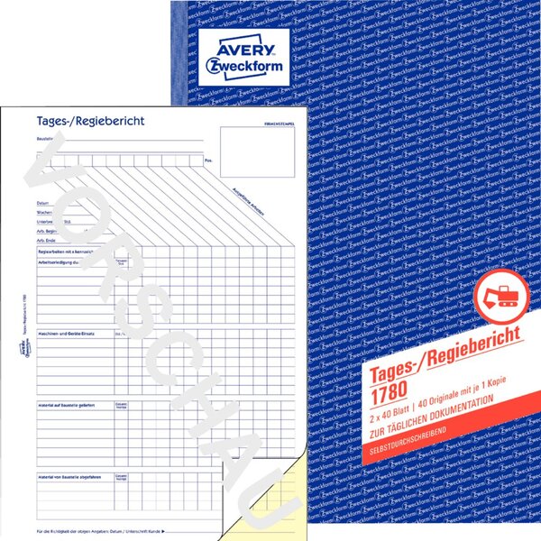 ZWECKFORM AVERY Zweckform Formularbuch "Tages-Regiebericht", A4 - für den Markt ZWECKFORM AVERY Zweckform Formularbuch "Tages-Regiebericht", A4 - für den Markt