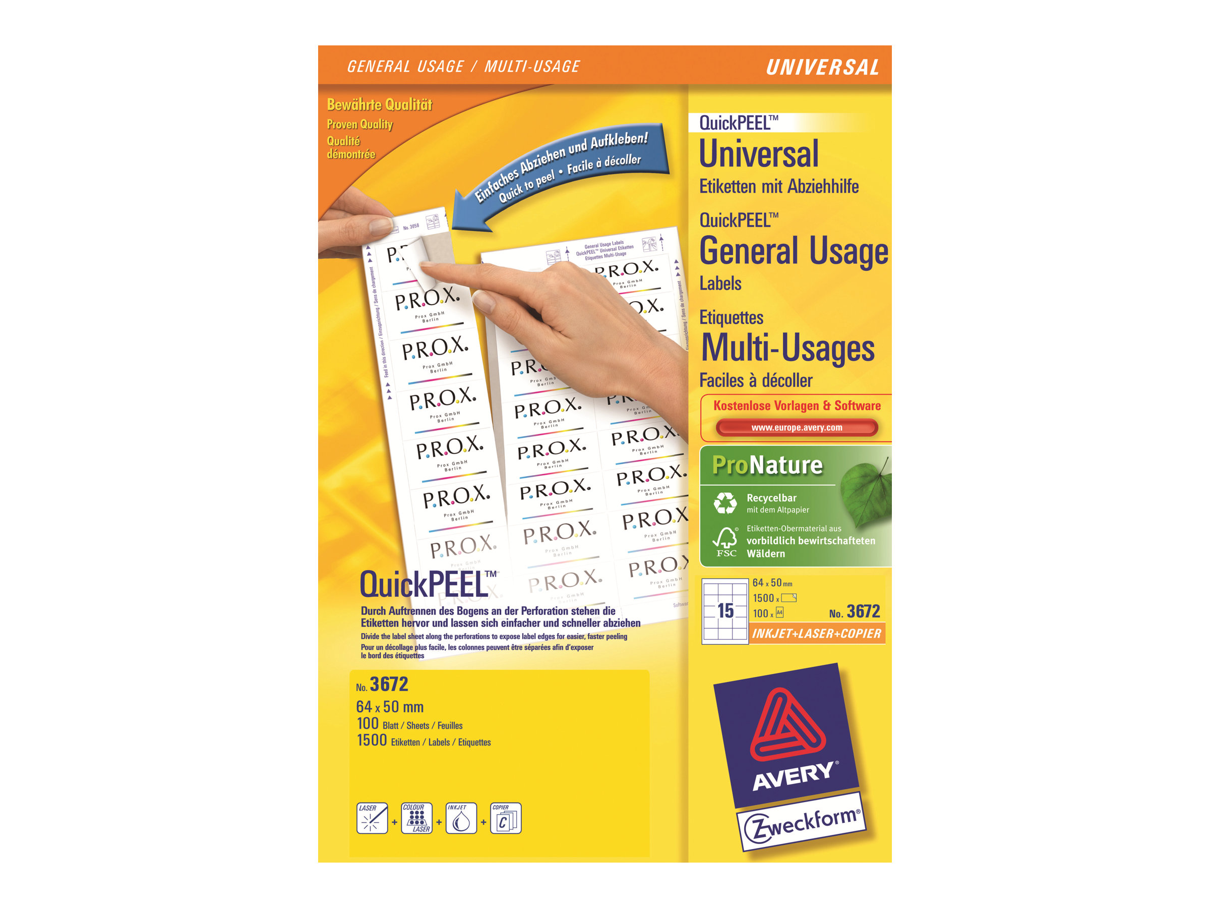 ZWECKFORM Avery - Selbstklebende Etiketten - weiß - 64 x 50 mm - 1500 Etikett(e