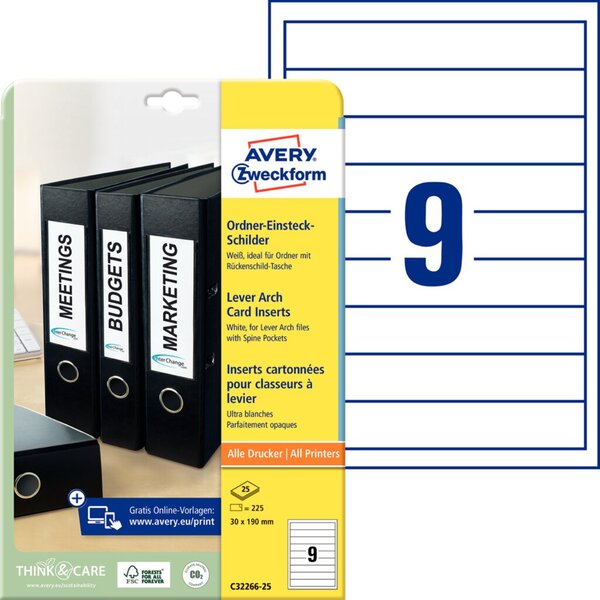 ZWECKFORM Avery C32266-25 - Weiß - Nicht klebendes Druckeretikett - A4 - Karton