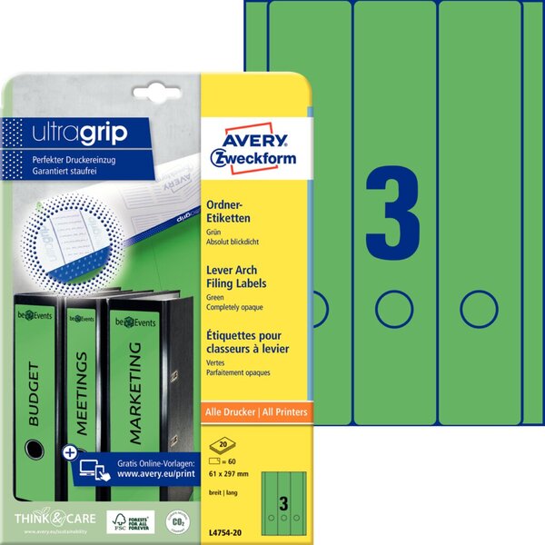 ZWECKFORM Avery L4754 - Aktenetiketten (File Folder Labels) - grün - 61 x 297 m